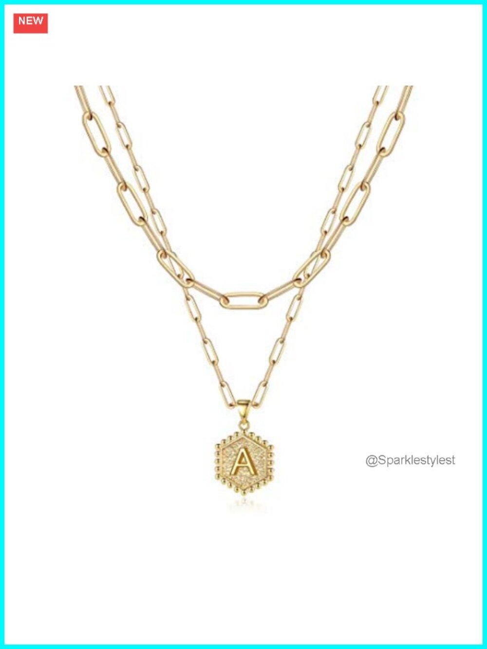 14K Gold Plated Layering Initial Necklace Set Hexagon Letter Pendant